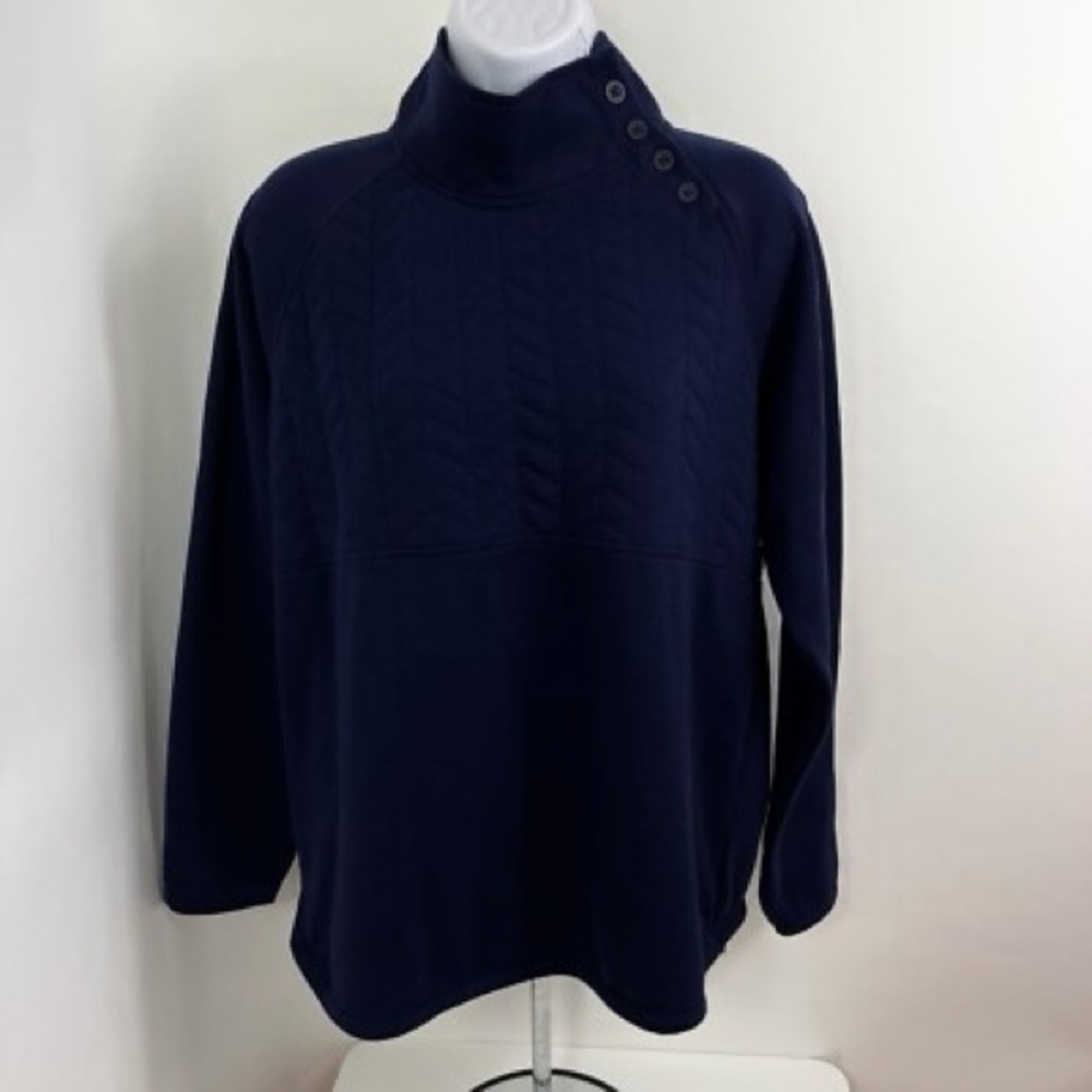 St. John’s Bay Women’s Quilted Mock Neck Button Pullover Sweater Navy Size Large